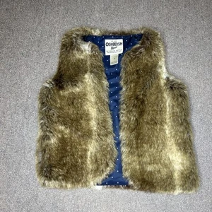 Oshkosh B'Gosh Girl's Sleeveless Shaggy Faux Fur Jacket Vest 5 Brown Navy Blue - Picture 1 of 5