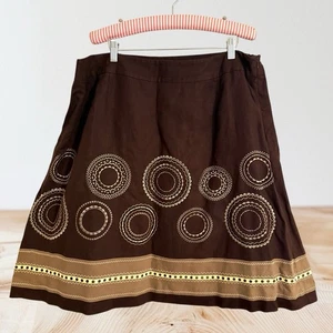 Falda Midi Talbots Bordada Línea A Talla 18W Mujer Marrón 100% Lino Forrada Boho - Imagen 1 de 8
