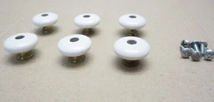 1960s Vintage Amerock Brass & Ceramic Porcelain Mushroom Knobs Pulls, Sets of 6 - Picture 1 of 6