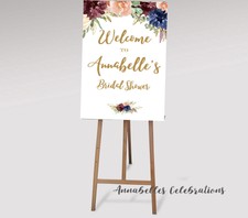 Printable Welcome Sign Hens Baby shower Engagement Wedding Bridal Burgundy Blue
