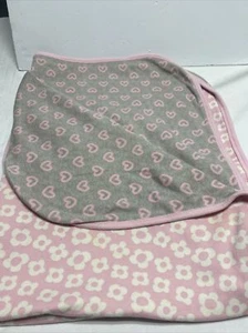 Gerber Baby Girl ORGANIC Pink Grey Heart Blanket 2 Sided 37x28" - Picture 1 of 5