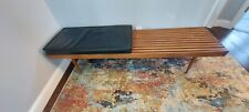 Mid Century Modern Danish Walnut Slat 60" Bench with original black cushion MCM 