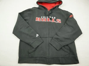 Chicago Bulls Hoodie Men Large Black Adidas Sweatshirt NBA Basketball Pockets L - Picture 1 of 8