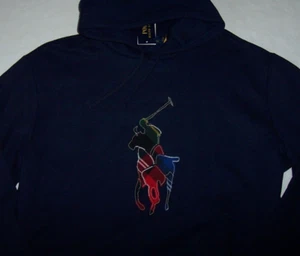 NWT Polo Ralph Lauren Navy BIG PATCHWORK PONY Hoodie Sweatshirt Men's XLT TALL - Picture 1 of 6