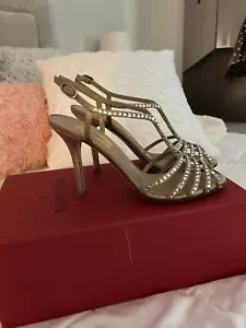 Valentino Gold Rhinestone Strappy Heels Size 37 - Picture 1 of 6