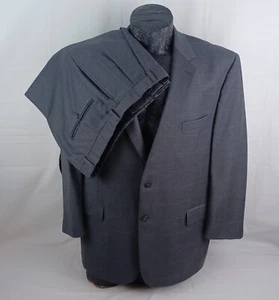 Jos A Bank 46R Traveler's Collection Men 2pc Suit Gordon Windowpane Gray Wool - Picture 1 of 22