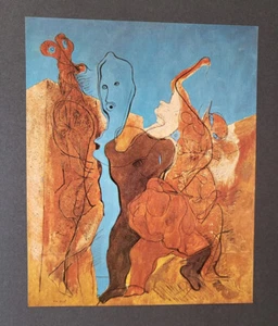 Max Ernst "Figures, One Headless" Mounted Offset Color Lithograph 1977 - Picture 1 of 3