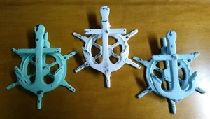 Nautical Beach Ocean Distressed Anchor Ship Wheel Door Knocker Cast Iron - Picture 1 of 13