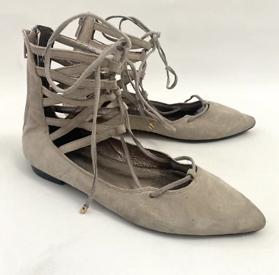 Jeffrey Campbell Atrium Trendy Flats 6.5 Ankle Wrap Gray Suede Pointed Toe - Image 1 of 4