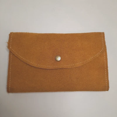 Billetera de cuero gamuza marrón tostado chequera fotos de monedas vintage años 70 para mujer Foto 1 de 4