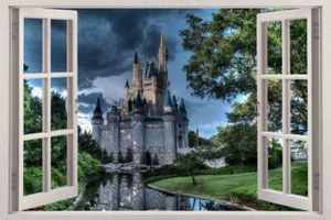 Disney Castle At Dusk 3D Window View Decal WALL STICKER Decor Art Mural H64 - Picture 1 of 1