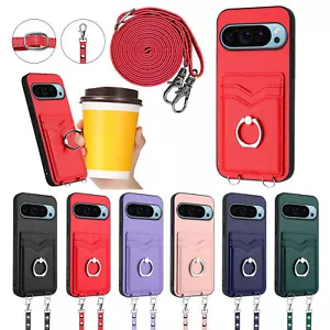 Custodia portafoglio antiurto slot per schede anello cavalletto + cinturino per Google Pixel 9 Pro/9/8 - Foto 1 di 45