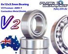 8x12x3.5mm Bearings MR128zz - V2 Premium Metal Shields - High Speed Bearings