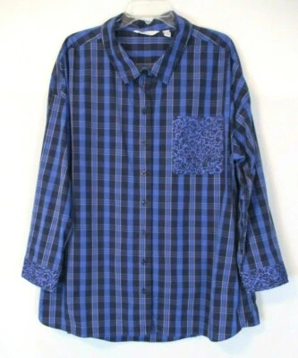 Camisa Isaac Mizrahi Ventana Panel Cuadros Azul 18W Botón Frontal A387797 Mujer ZG1 Foto 1 de 4