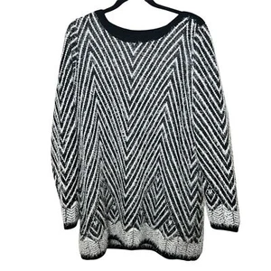 Rafaella Studio Sweater XL Chevron Fuzzy Knit Black White Textured Pullover - Picture 1 of 12