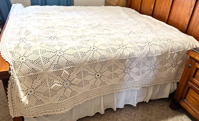 Colcha Queen Crochet 100% Lana/Cobertor King Crudo/Beige 87" x 112" Foto 1 de 4