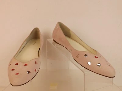 NUEVO MARC JACOBS POLVORIENTO ROSA GAMUZA PLATA CORAZONES TACHUELAS BAILARINA PLANOS 39.5 Foto 1 de 4