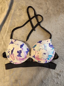 Victoria's Secret Swim The Hottie Halter 32C Bikini strappy Floral Padded Push U - Picture 1 of 3