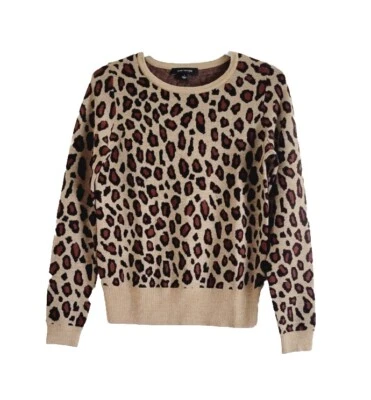 Suéter Ann Taylor Estampado de Leopardo Mezcla de Lana Marrón Cuello Redondo Pullover Talla Pequeña  Foto 1 de 4