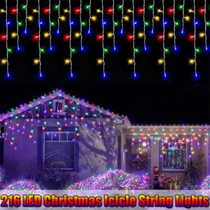 216 LED Christmas Icicle String Lights Outdoor Curtain Light Xmas Wedding Decor - Picture 1 of 12
