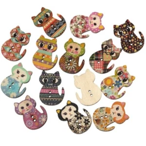 Botones de gato impresos - Botones de Shelly - Coser a través de madera - Costura de chatarra artesanal - Imagen 1 de 4