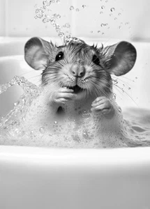 Ratón en bañera - Lindo baño divertido - Póster - Imagen 1 de 5