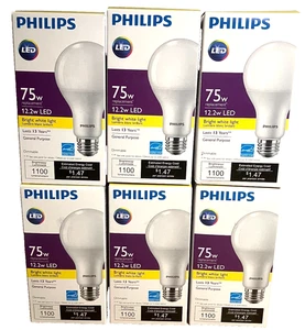 6 Pack Light Blubs PHILIPS LED Replacment 75w 12.2w LED 1100 Lumens Dimmable A21 - Picture 1 of 6