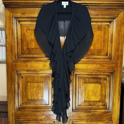 Joseph Ribkoff Shoulder Shawl Wrap Womens 4 Black Sheer Pleated Ruffle Evening - Image 1 of 4