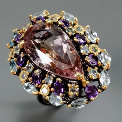 Anillo de plata de ley 925 hecho a mano de 22 quilates + ametrino natural talla 8/R440896 Foto 1 de 4