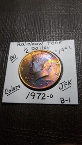Rainbow Tone Gold & Purple 1972 -D Kennedy Half Dollar BU Gem B-1 - Picture 1 of 2