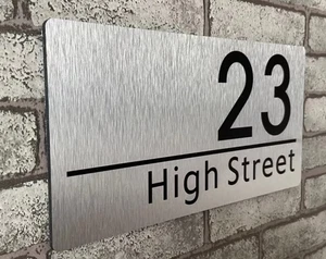 CUSTOM BRUSHED ALUMINIUM HOUSE SIGN NUMBER STREET SIGN ADDRESS DOOR WALL PLAQUE - Foto 1 di 9