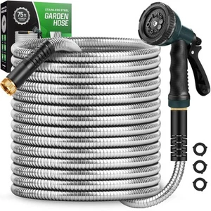 Garden Hose 75 FT with 10-Function Nozzle, Leak-proof Metal Connector Water H... - Picture 1 of 9