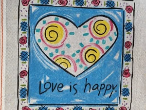 Sally Huss~Love Is Happy~Mod Art~Hippie~Needlepoint Canvas~ - Picture 1 of 4
