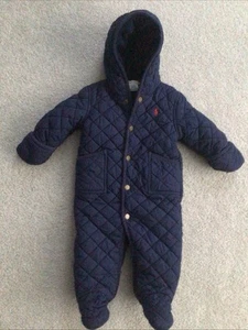 Ralph Lauren Baby Quilted Snow Suit 9M One Piece Navy Fleece Lined - Picture 1 of 6