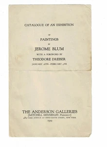 RARE 1929 THEODORE DREISER - Catalog of Exhibition of Paintings by Jerome Blum - Picture 1 of 2