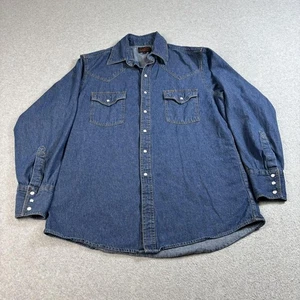 Plains Western Wear Hemd Herren mittelblau Denim Perlen Druckknopf Langarm Cowboy - Bild 1 von 11