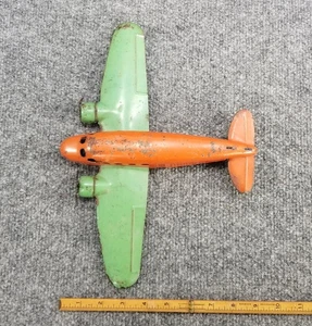 VTG WYANDOTTE PRESSED STEEL AIRPLANE 12" WS FOR PARTS OR REPAIR ORANGE/GREEN - Picture 1 of 11