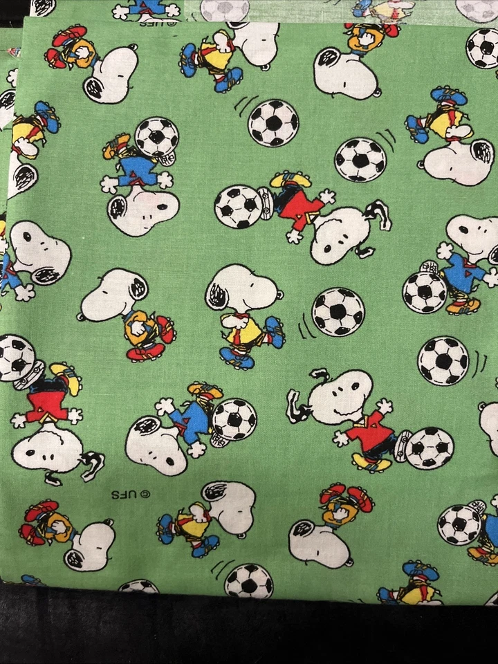Peanuts Fabric - Vintage Snoopy Playing Soccer - Green -Cotton - 1/2 Yd - NEW - Image 1 of 1