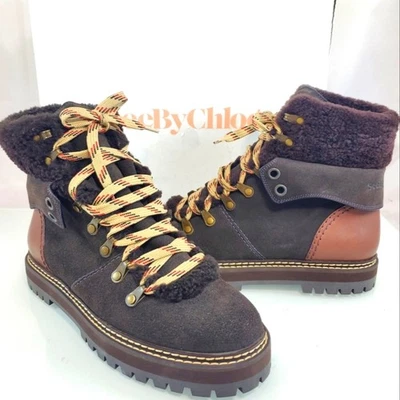 NUEVO CON ETIQUETAS $495 Botas al tobillo See by Chloé Eileen piel de oveja con cordones para excursionistas talla 39 (9) Foto 1 de 4