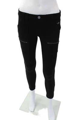 Pantalones de mezclilla Joie para mujer tiro medio cremallera tobillo pierna ajustada negro algodón talla 25 Foto 1 de 4