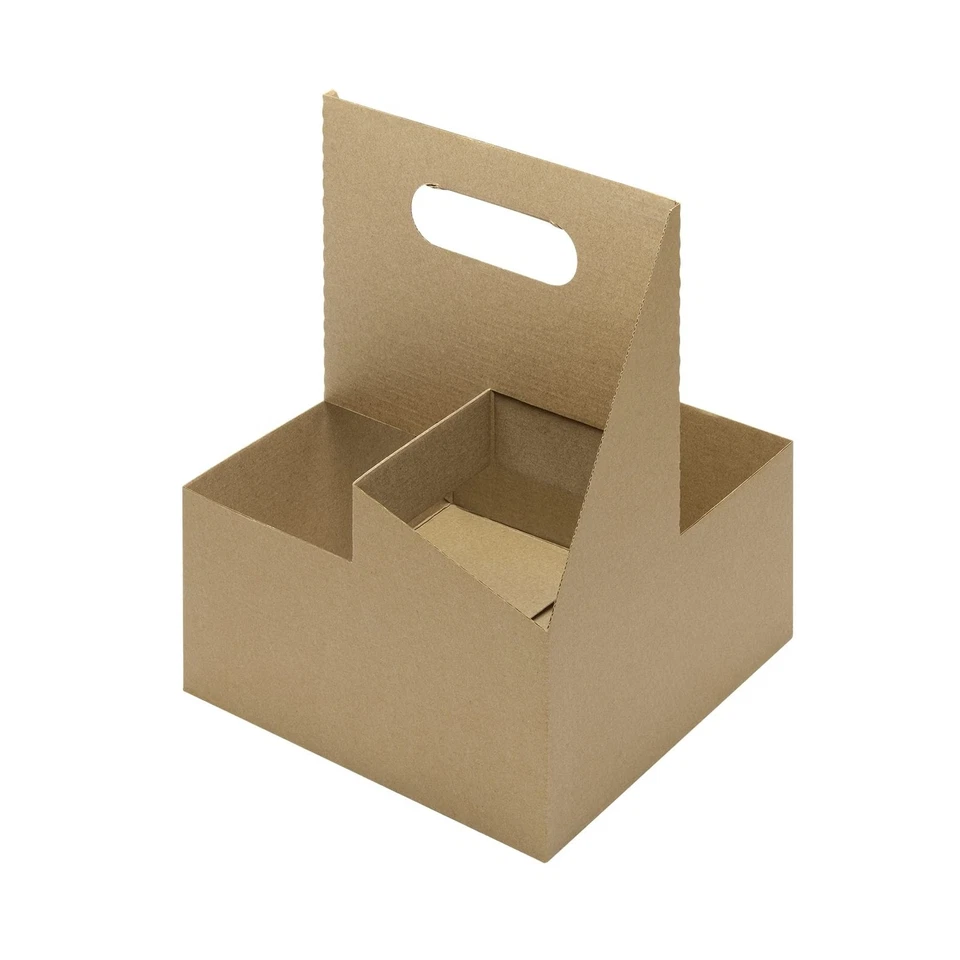 QTY 200 C5500K Karat 4 cup Kraft Paperboard Carrier with Handle for 12-32oz cup