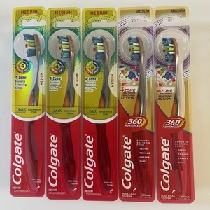 (5)  Colgate 360° Advanced 4 Zone Bacteria Removing Action Toothbrush ( Medium ) - Picture 1 of 2