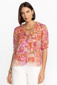 Johnny Was Jade Marcia Ruffle Blouse Floral Silk Top Romantic Feminine Sheer - Foto 1 di 11