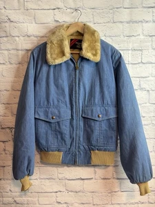 Vintage 70er Sears Denim Bomberjacke Kunstfellkragen Steppfutter Herren Gr. Medium - Bild 1 von 10