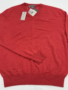 Maglione Daniel Cremieux Signature Collection rosa corallo scollo a V cashmere nuovo con etichette taglia L - Foto 1 di 10