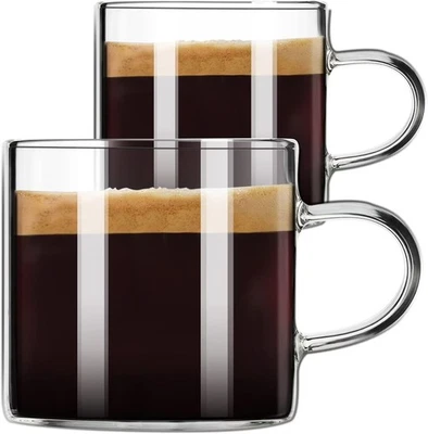 Juego de 2 tazas de café espresso, taza de café de cristal con asa, accesorios espresso Foto 1 de 4