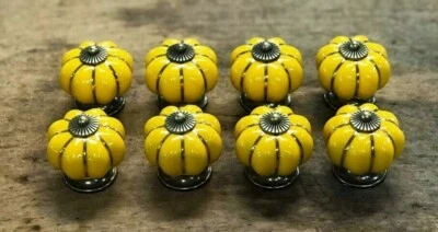 Juego de 8 tornillos de mango de porcelana con perilla de gabinete de cajón de esmalte amarillo incluidos Foto 1 de 4