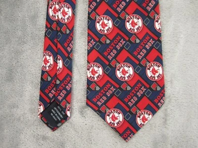 Corbata de béisbol 100 % seda MBL Boston Red Sox roja azul diseño logotipo Foto 1 de 4
