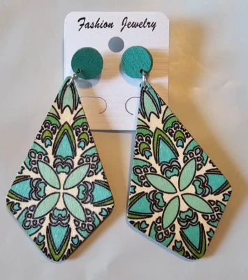 Деревянные богемные винтажные большие серьги в форме воздушного змея висячие запонки зеленые синие - Изображение 1 из 2