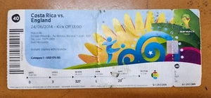 Boleto Copa Mundial de Fútbol Brasil 2014 #40 sin usar Costa Rica 0 vs Reino Unido 0 - Imagen 1 de 2
